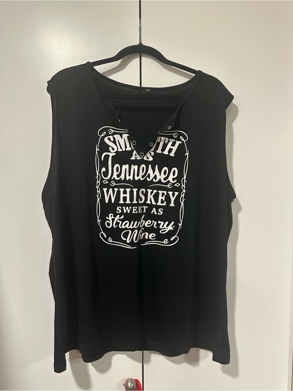 Black Sleeveless Graphic Tank Top with White Tennessee Whiskey Print 2x
